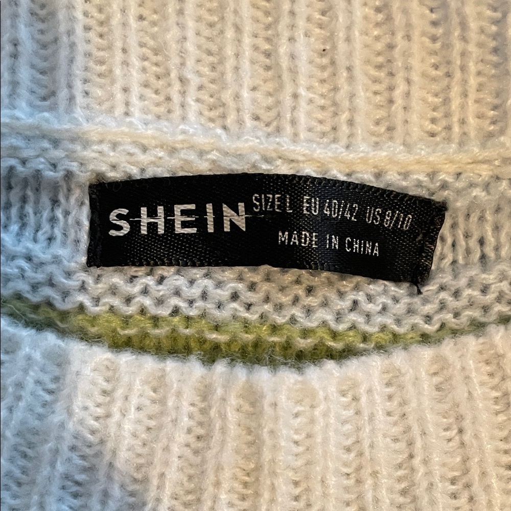 SHEIN Crop Multitone Green and Cream Sweater sz Large - Picture 5 of 8